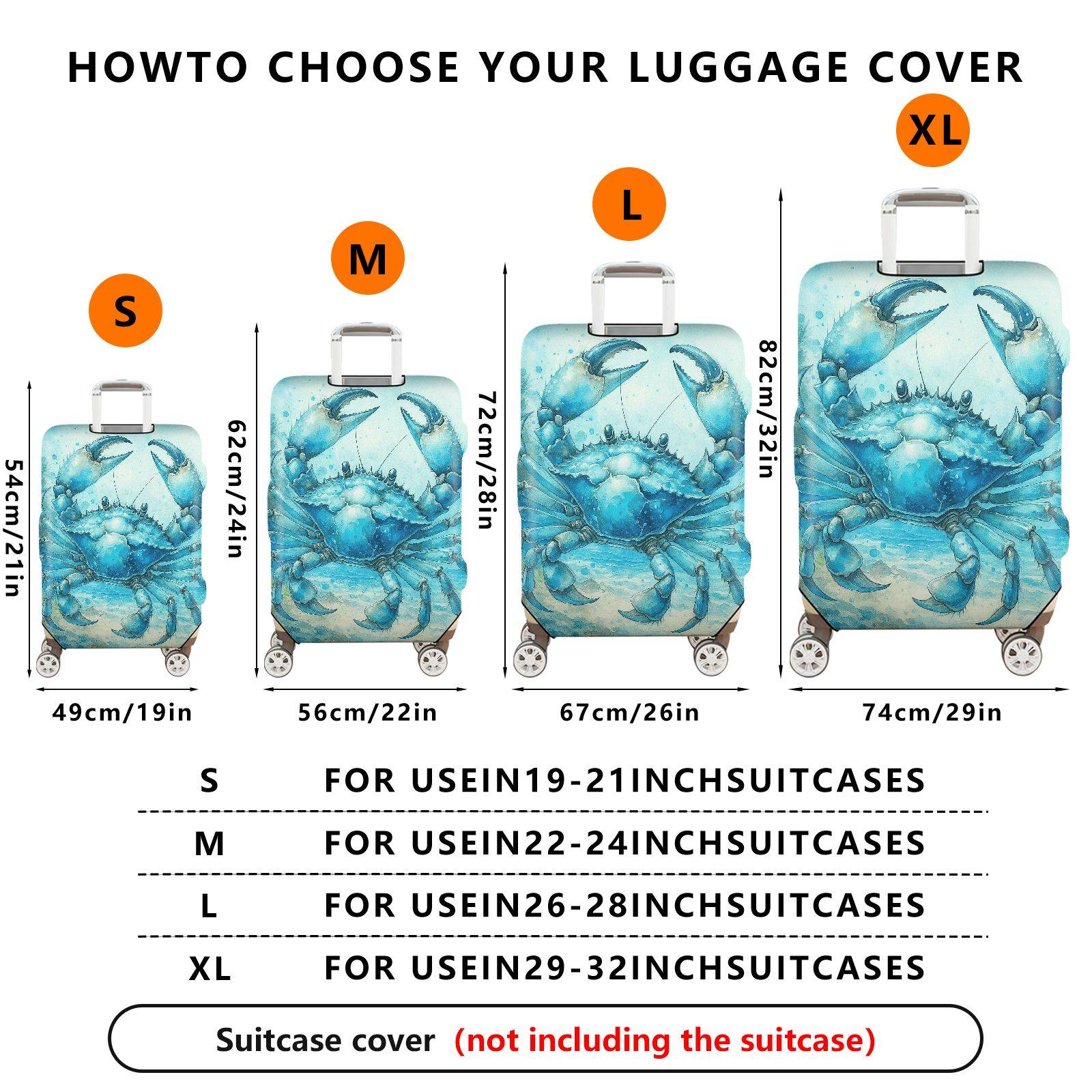1-Piece Crab Ocean Artistic Graphic Stylish  Suitcase Luggage Cover, Stretch Protective Sleeve