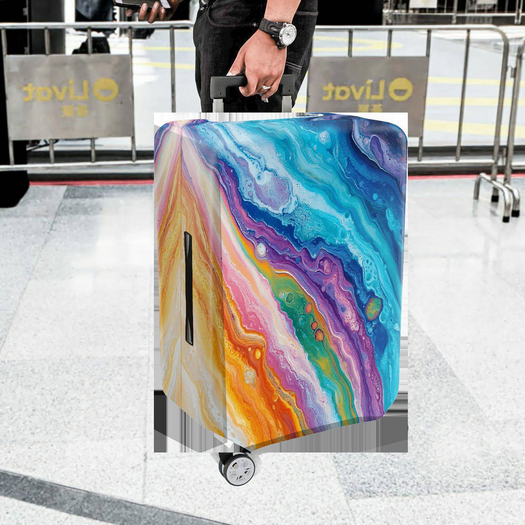 1-Piece Abstract Colorful Artistic Vibrant Fluid Marble  Suitcase Luggage Cover, Stretch Protective Sleeve
