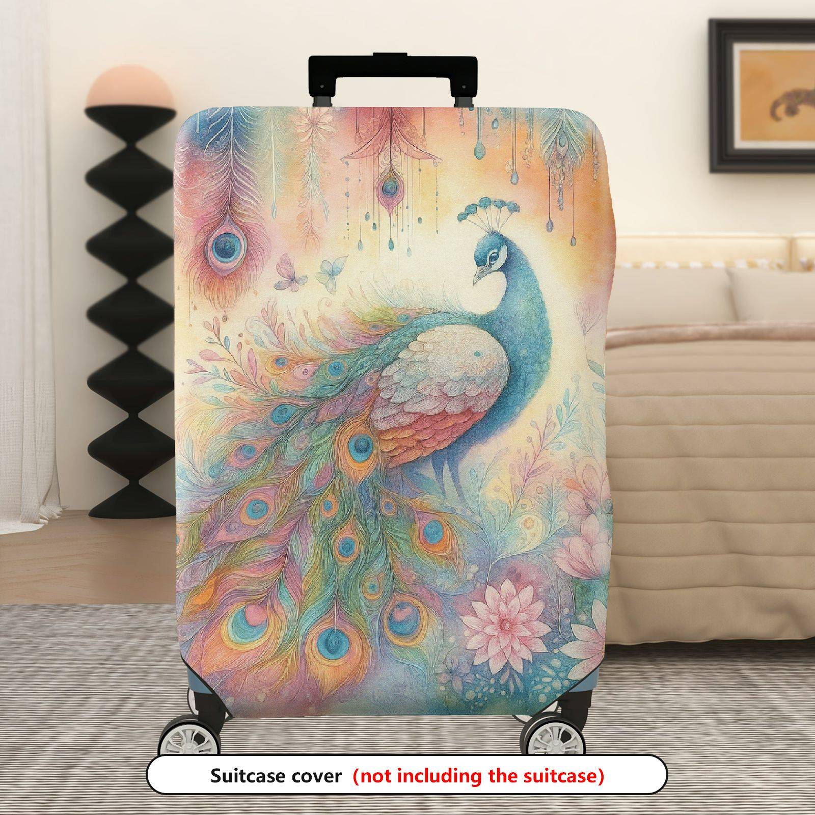 1-Piece Colorful Peacock Floral Art Decorative Vibrant Stylish  Suitcase Luggage Cover, Stretch Protective Sleeve
