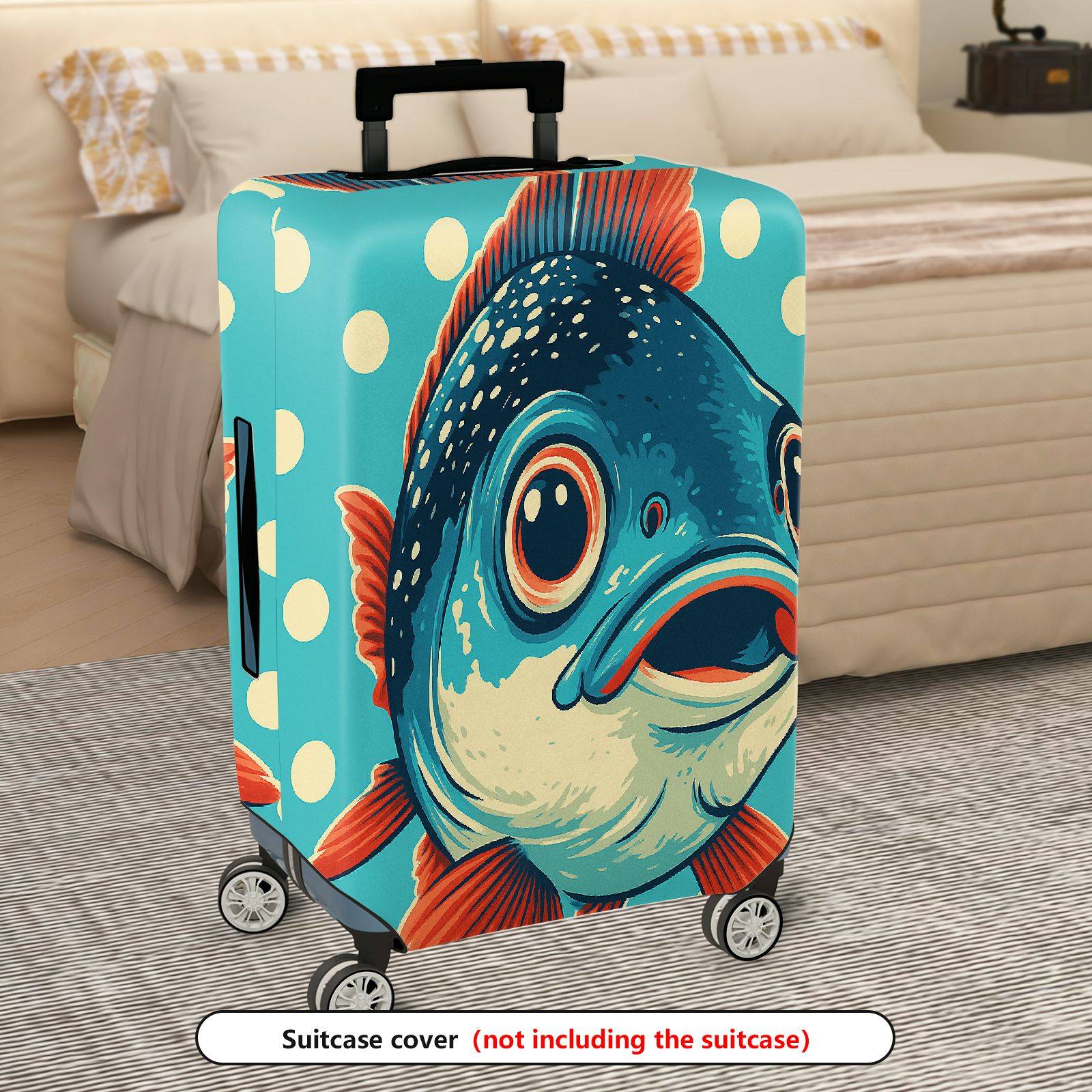 1-Piece Fish Polka Dots Cute Blue Red  Suitcase Luggage Cover, Stretch Protective Sleeve