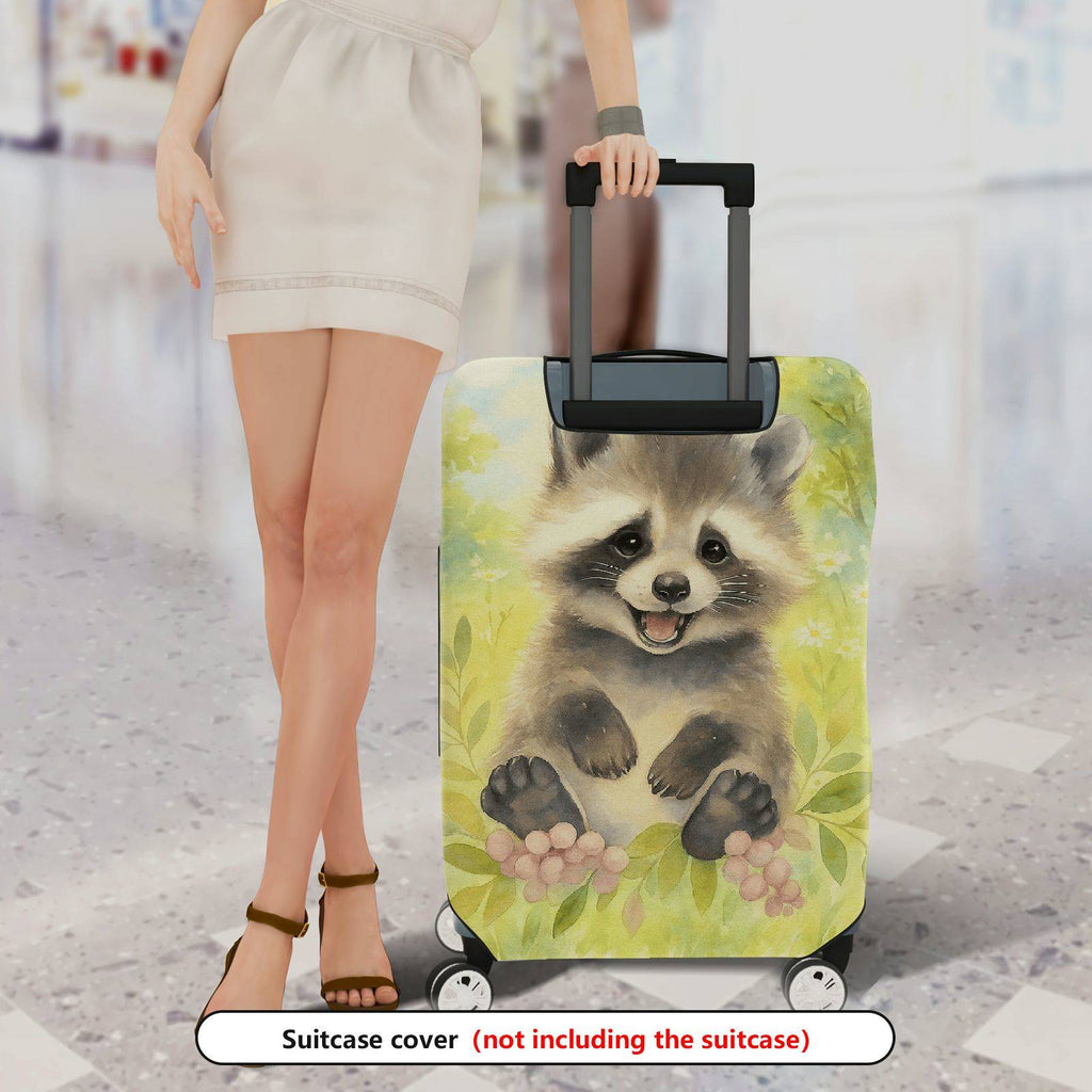 1-Piece Cute Raccoon Animal  Nature Green Flower  Suitcase Luggage Cover, Stretch Protective Sleeve
