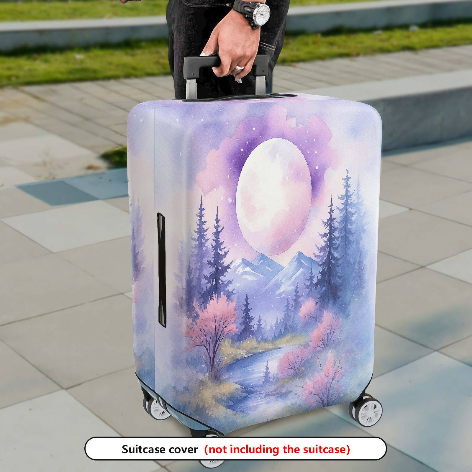 1-Piece Moon Forest Landscape Sky Mountain Stream  Suitcase Luggage Cover, Stretch Protective Sleeve