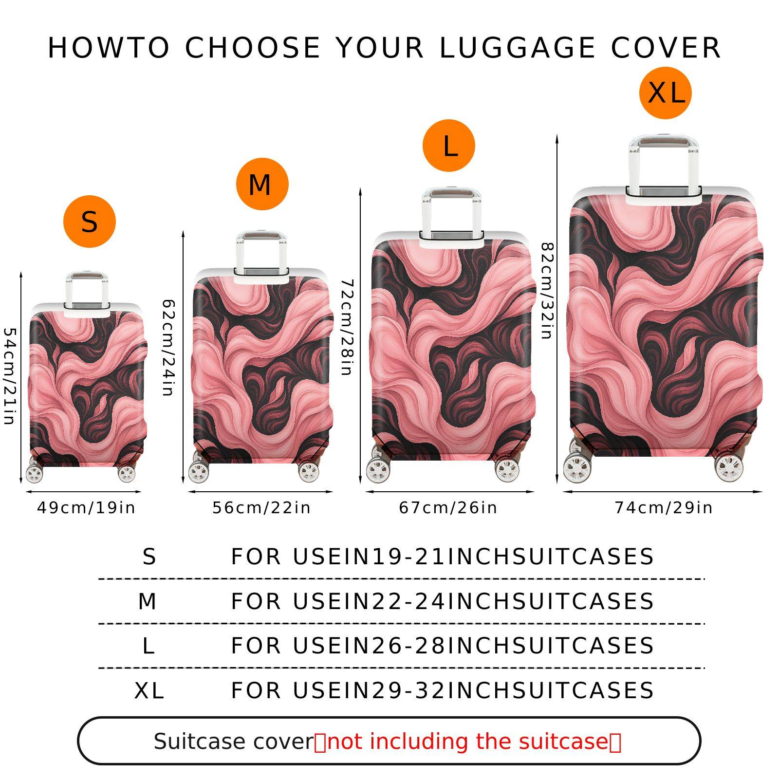 1-Piece Abstract Artistic Flowing Pink Black Swirl  Suitcase Luggage Cover, Stretch Protective Sleeve