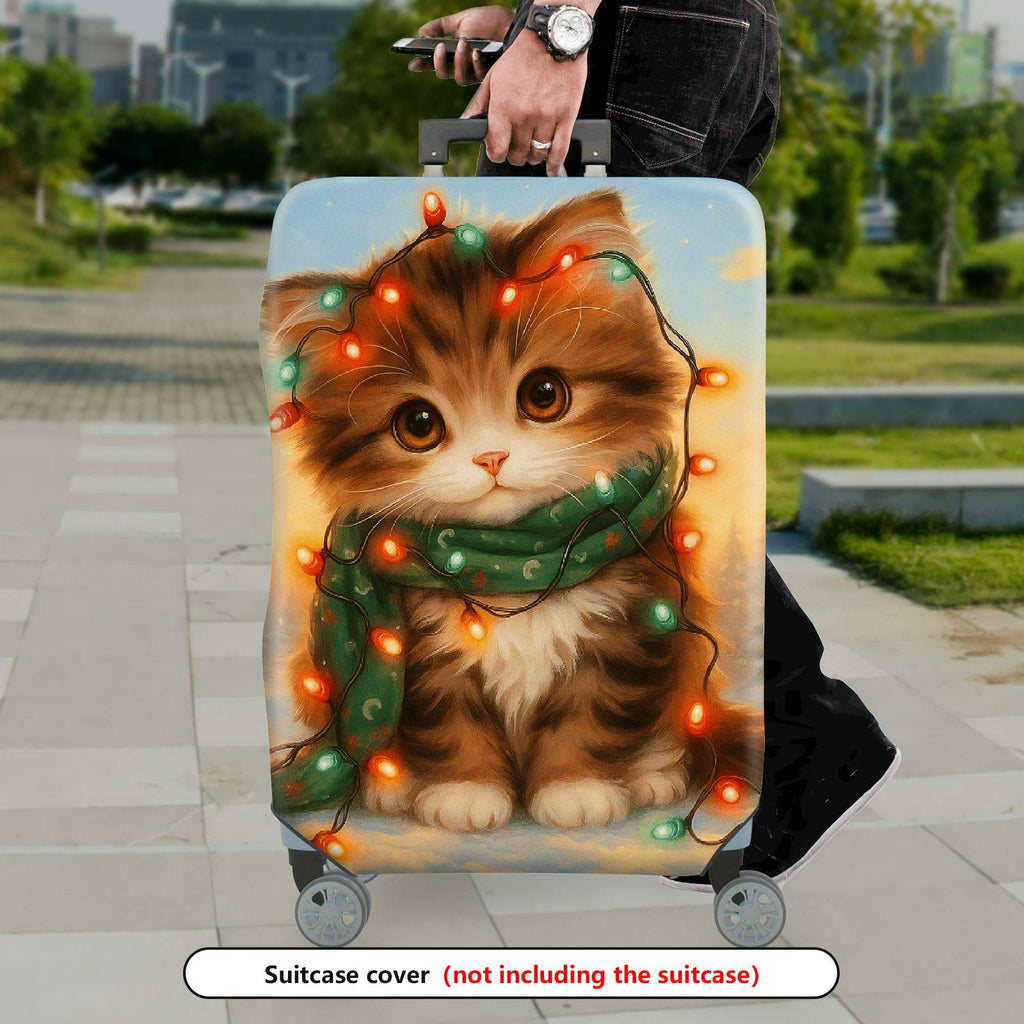1-Piece Cute Cat Christmas Winter  Printed Art  Suitcase Luggage Cover, Stretch Protective Sleeve