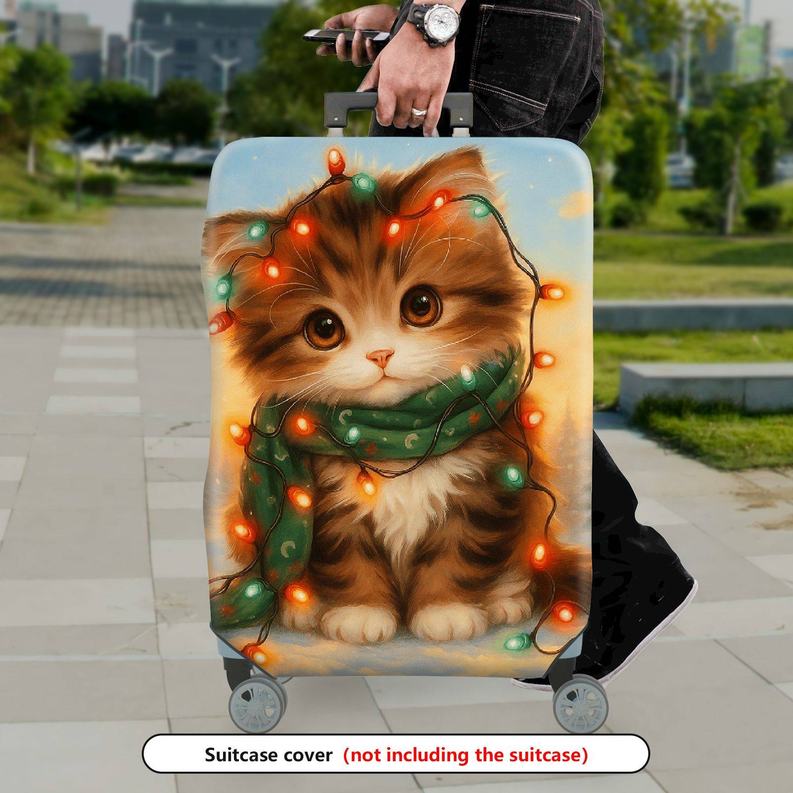 1-Piece Cute Cat Christmas Winter  Printed Art  Suitcase Luggage Cover, Stretch Protective Sleeve