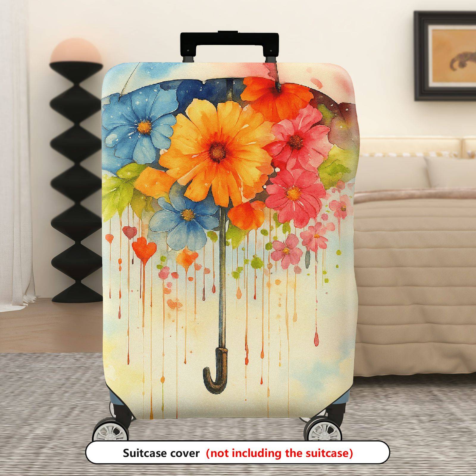 1-Piece Floral Umbrella Watercolor Art Colorful  Suitcase Luggage Cover, Stretch Protective Sleeve