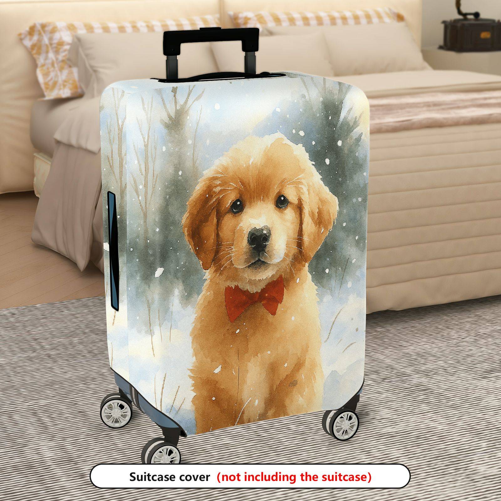 1-Piece Cute Puppy Winter Snow Bowtie Animal  Suitcase Luggage Cover, Stretch Protective Sleeve
