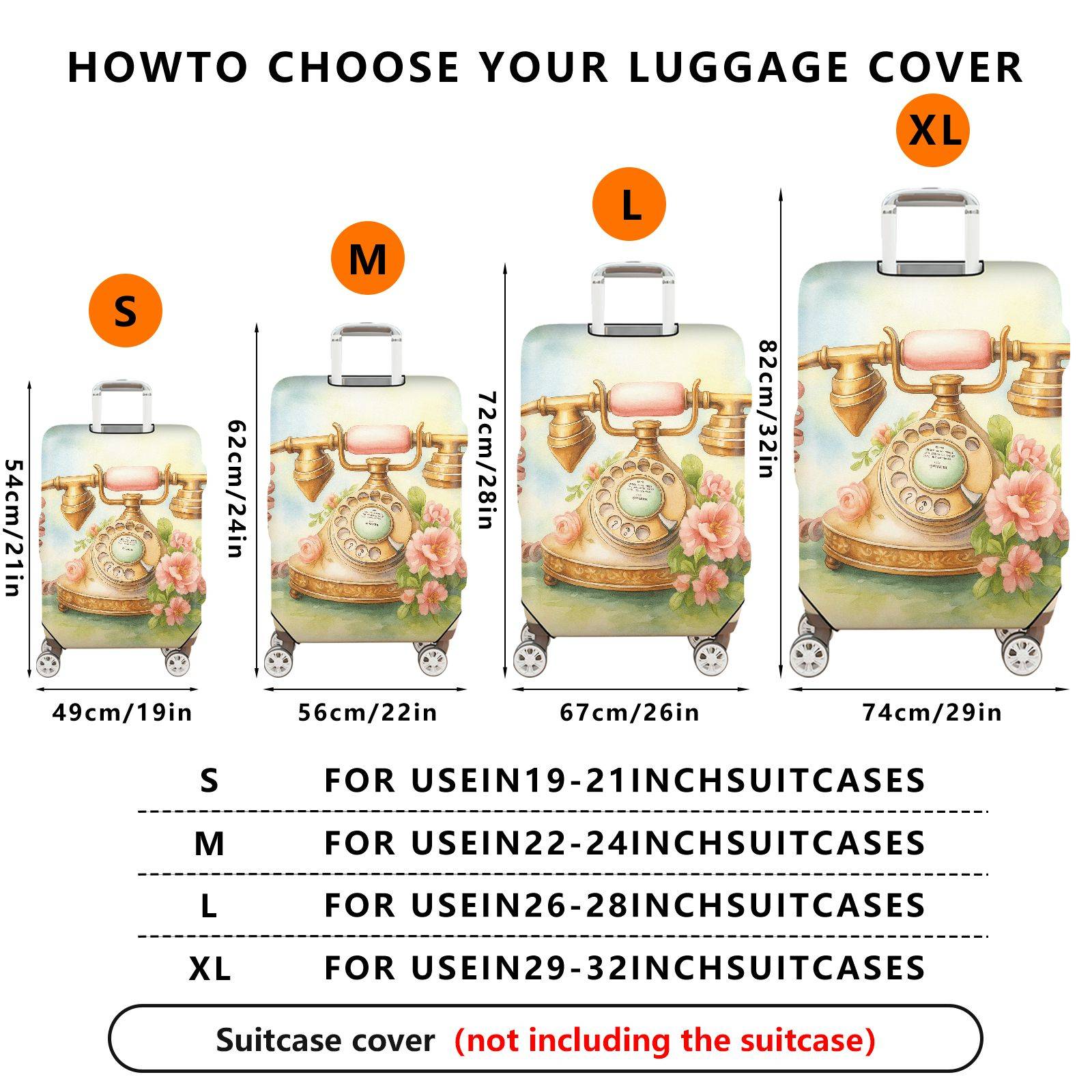 1-Piece Vintage Floral Retro Artistic Decorative  Suitcase Luggage Cover, Stretch Protective Sleeve