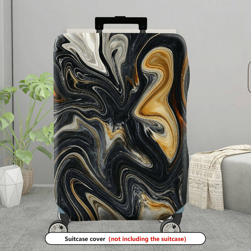 1-Piece Abstract Black Gold White Swirl Pattern Art Design  Suitcase Luggage Cover, Stretch Protective Sleeve