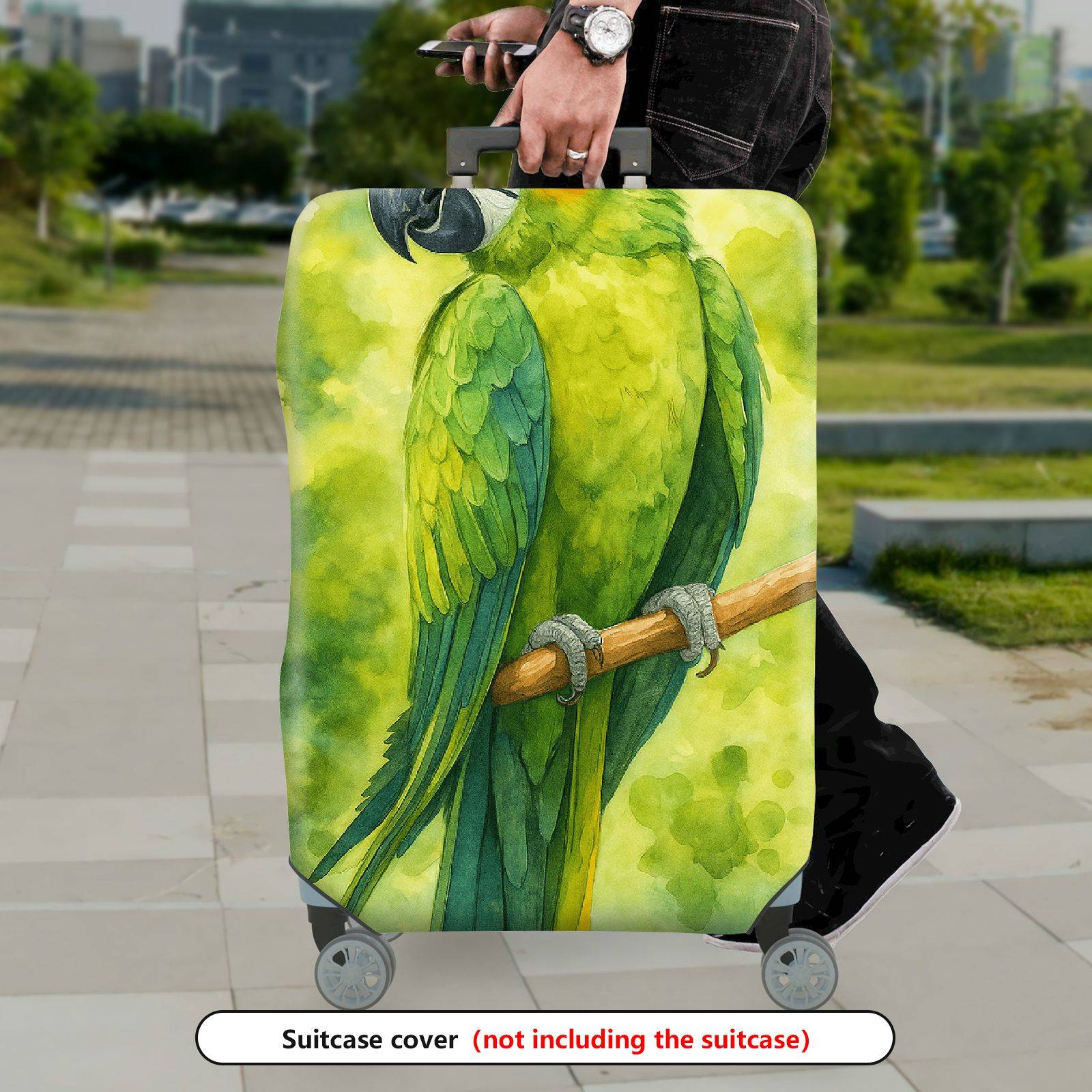 1-Piece Green Parrot Leaf Tree Artistic Nature  Suitcase Luggage Cover, Stretch Protective Sleeve