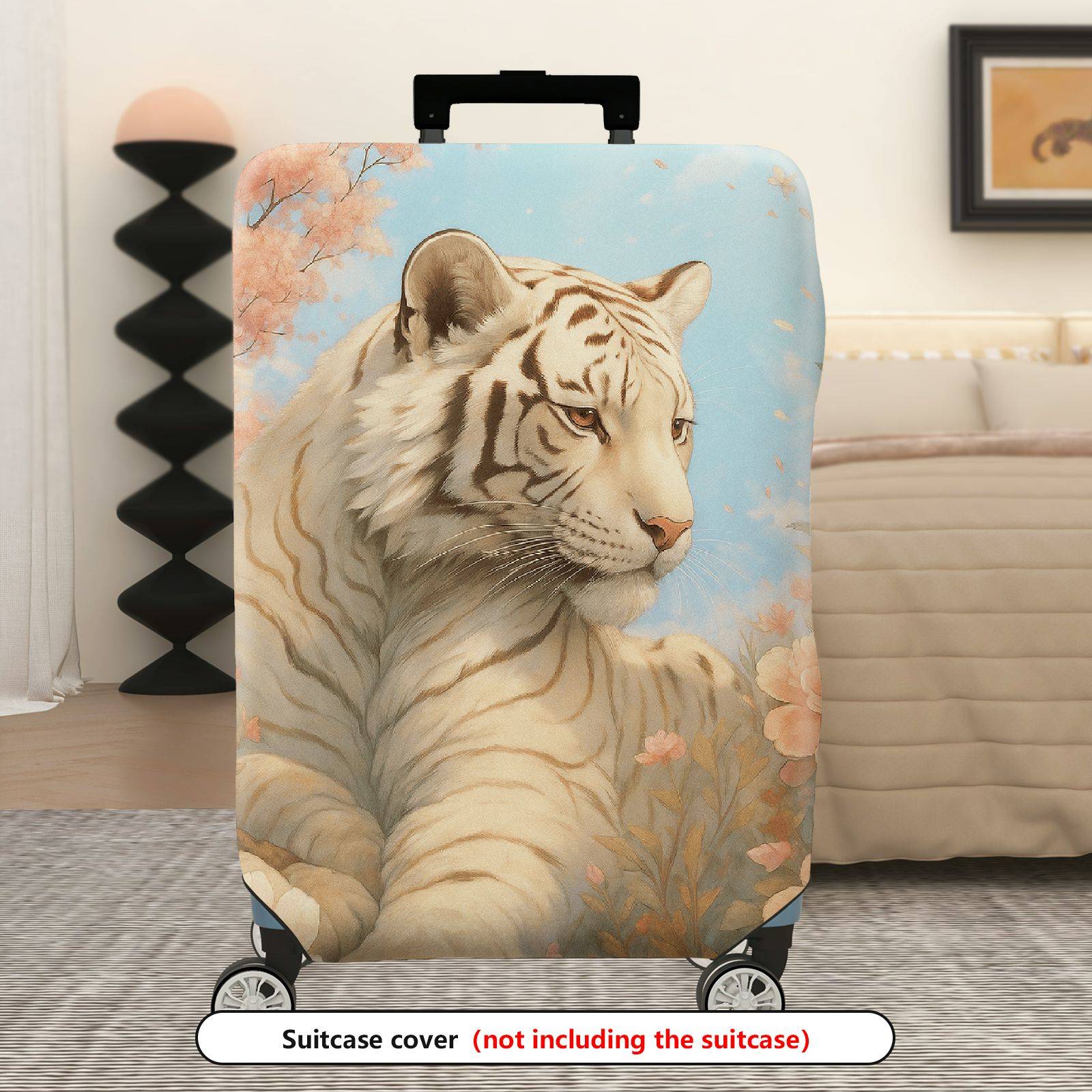 1-Piece Floral Tiger Cherry Blossom Pastel Spring Artistic  Suitcase Luggage Cover, Stretch Protective Sleeve