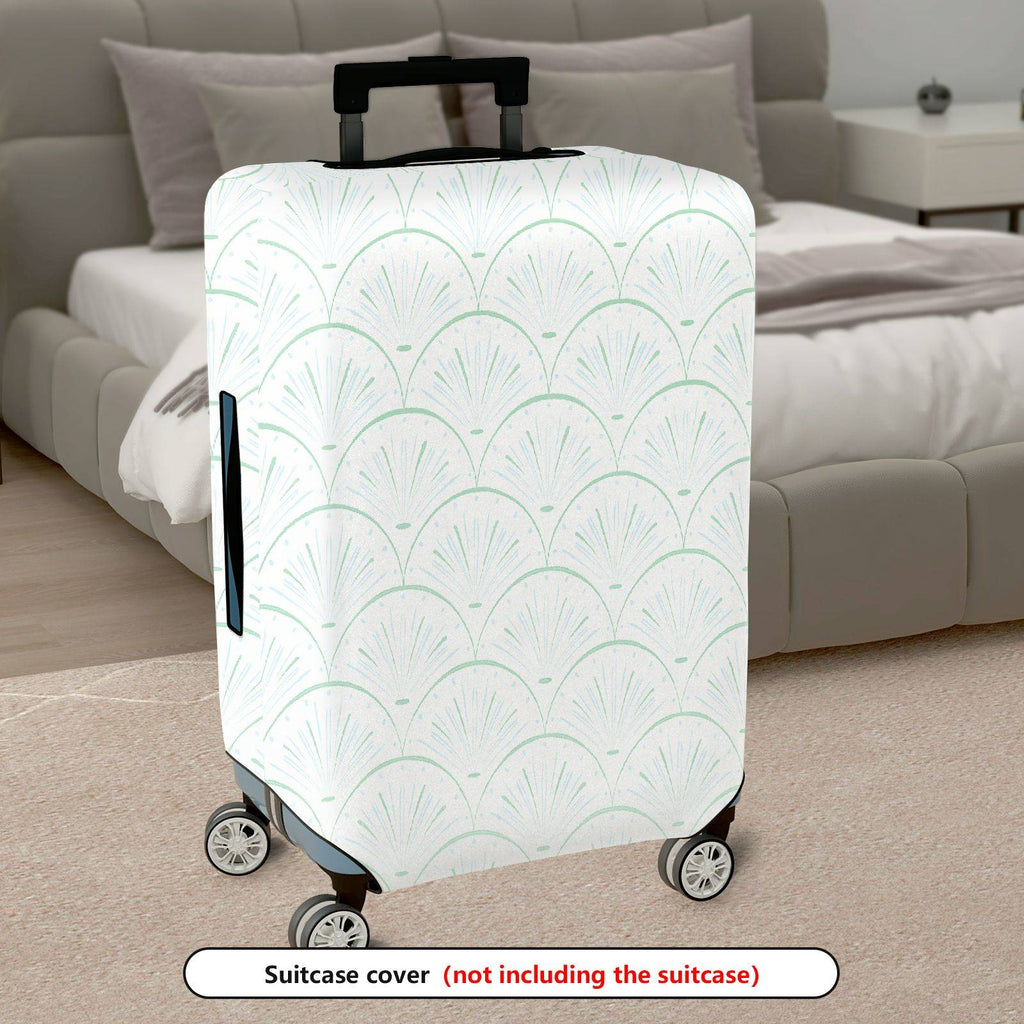 1-Piece Abstract Geometric  Green Scallop Pattern  Suitcase Luggage Cover, Stretch Protective Sleeve