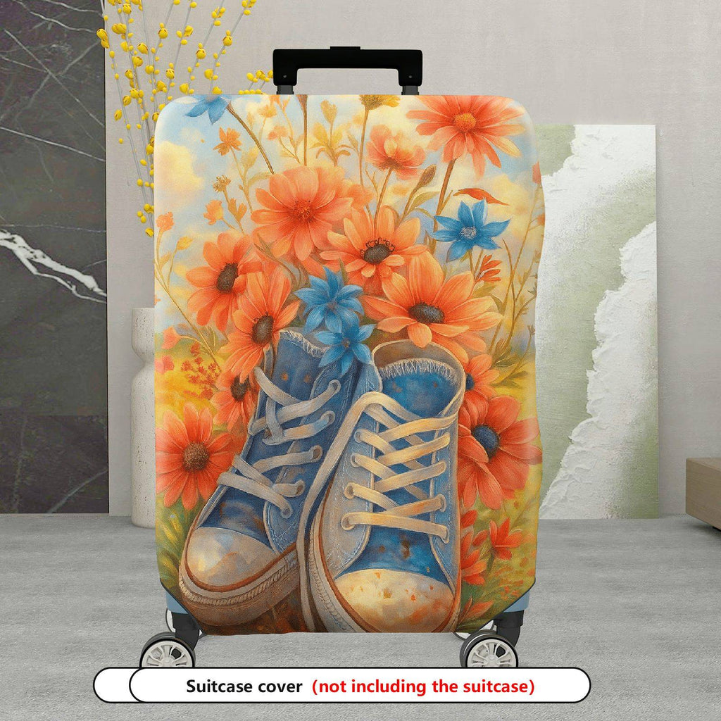 1-Piece Floral Retro Shoes Art Travel Luggage  Suitcase Luggage Cover, Stretch Protective Sleeve