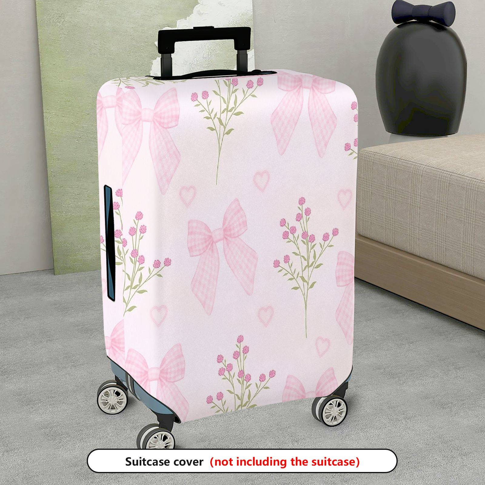 1-Piece Pink Bow Floral Heart Checked Luggage  Suitcase Luggage Cover, Stretch Protective Sleeve