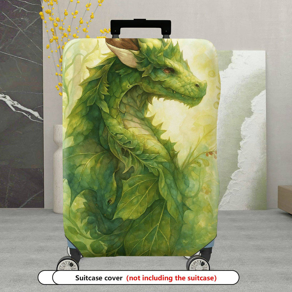 1-Piece Green Dragon Fantasy Forest Mystical Artistic  Suitcase Luggage Cover, Stretch Protective Sleeve
