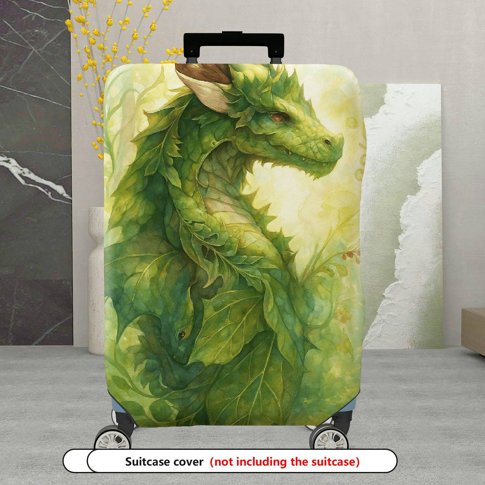 1-Piece Green Dragon Fantasy Forest Mystical Artistic  Suitcase Luggage Cover, Stretch Protective Sleeve
