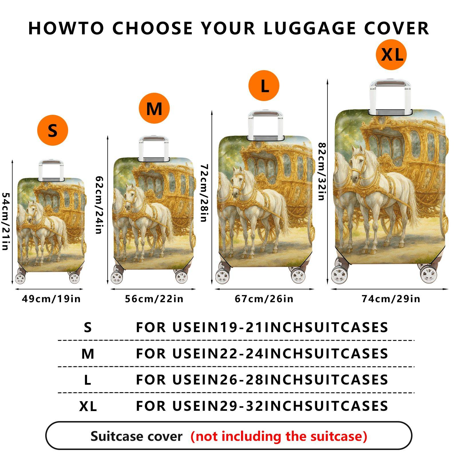 1-Piece Vintage Carriage Horse Green Gold Artistic  Suitcase Luggage Cover, Stretch Protective Sleeve