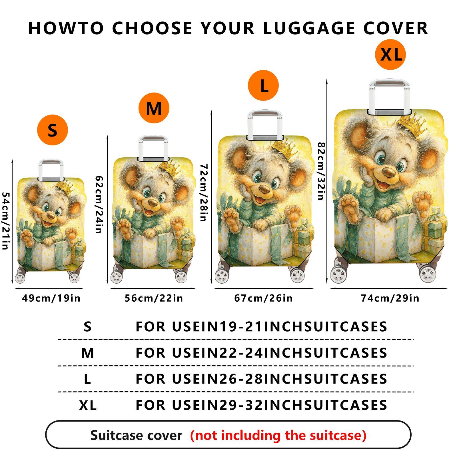 1-Piece Cute  Bear Gift Yellow Crown Present Artistic Fun  Suitcase Luggage Cover, Stretch Protective Sleeve
