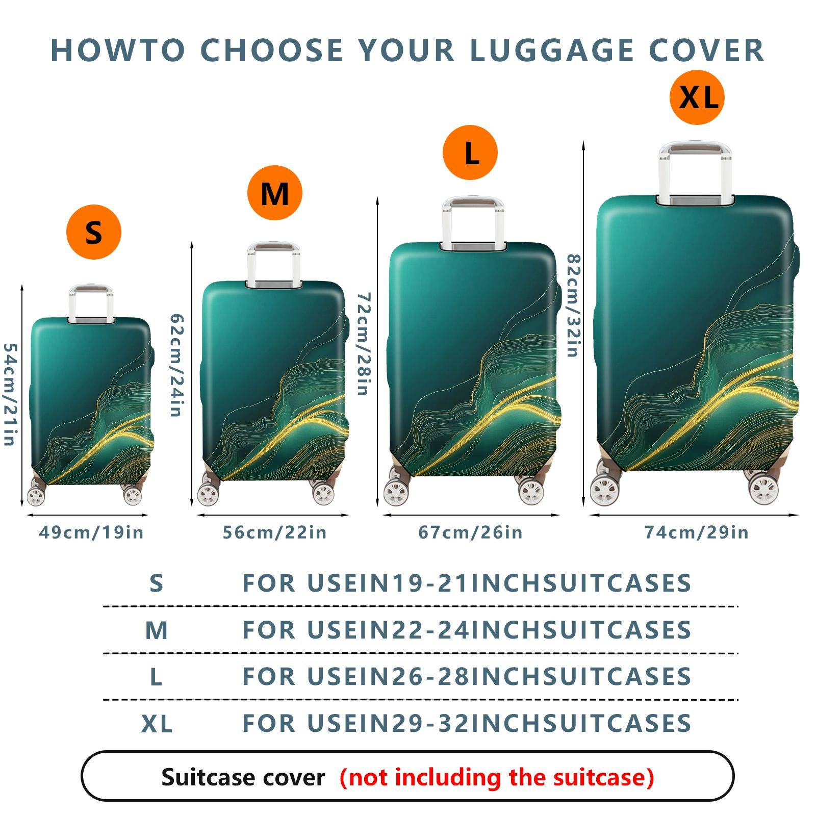 1-Piece Abstract Green Wave Flow Line Style Pattern  Suitcase Luggage Cover, Stretch Protective Sleeve