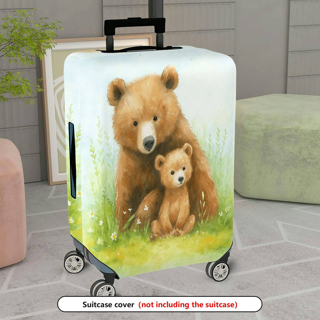 1-Piece Bear Nature Animal  Grass Flower  Suitcase Luggage Cover, Stretch Protective Sleeve