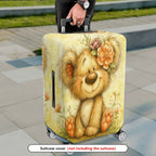 1-Piece Cute Bear Floral Animal Art Yellow Travel  Suitcase Luggage Cover, Stretch Protective Sleeve