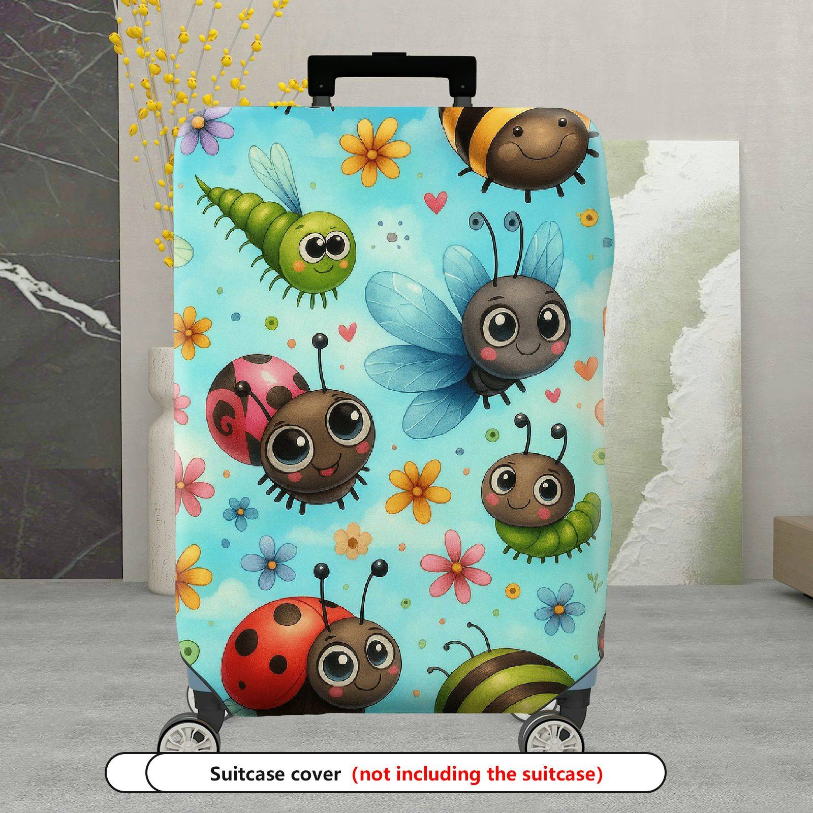 1-Piece Colorful Fun Bugs Ladybug Flowers Butterfly  Suitcase Luggage Cover, Stretch Protective Sleeve