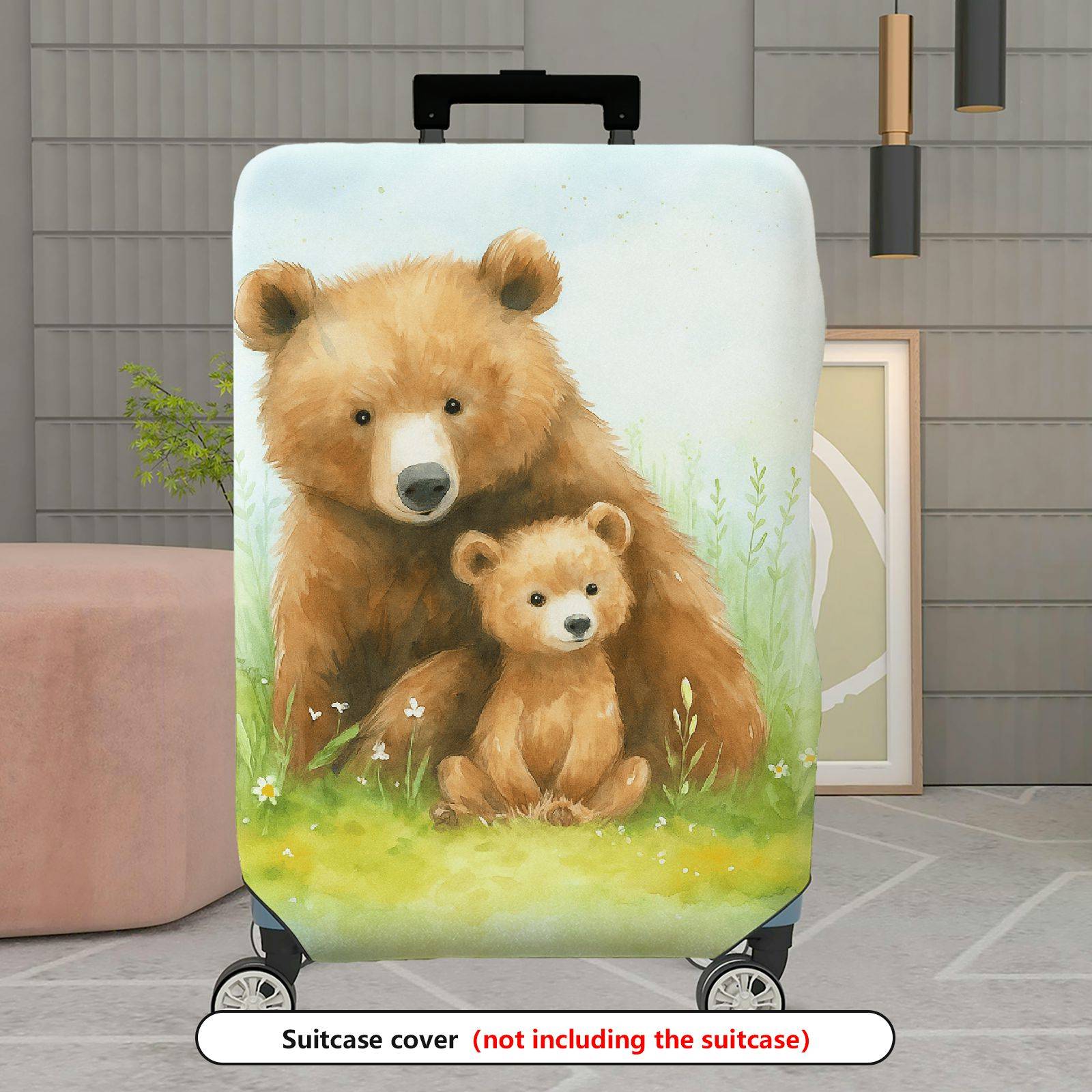 1-Piece Bear Nature Animal  Grass Flower  Suitcase Luggage Cover, Stretch Protective Sleeve