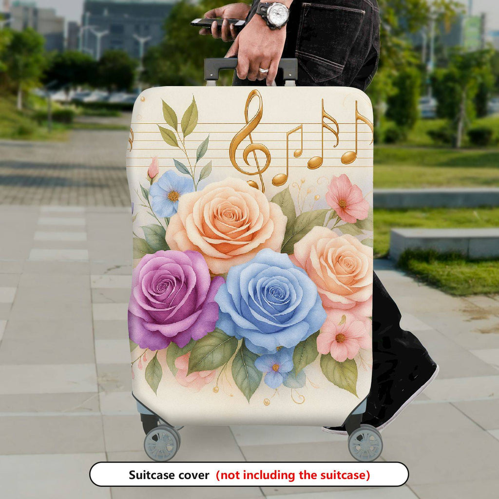 1-Piece Floral Music Notes Colorful Roses Abstract Artistic  Suitcase Luggage Cover, Stretch Protective Sleeve
