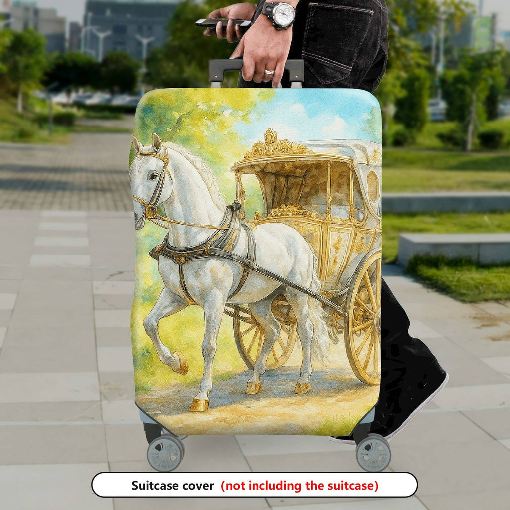 1-Piece Elegant Horse Carriage Vintage Nature Scenic Art  Suitcase Luggage Cover, Stretch Protective Sleeve