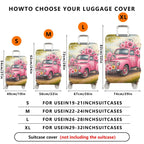1-Piece Pink Flower Truck Vintage Nature Retro Floral  Suitcase Luggage Cover, Stretch Protective Sleeve