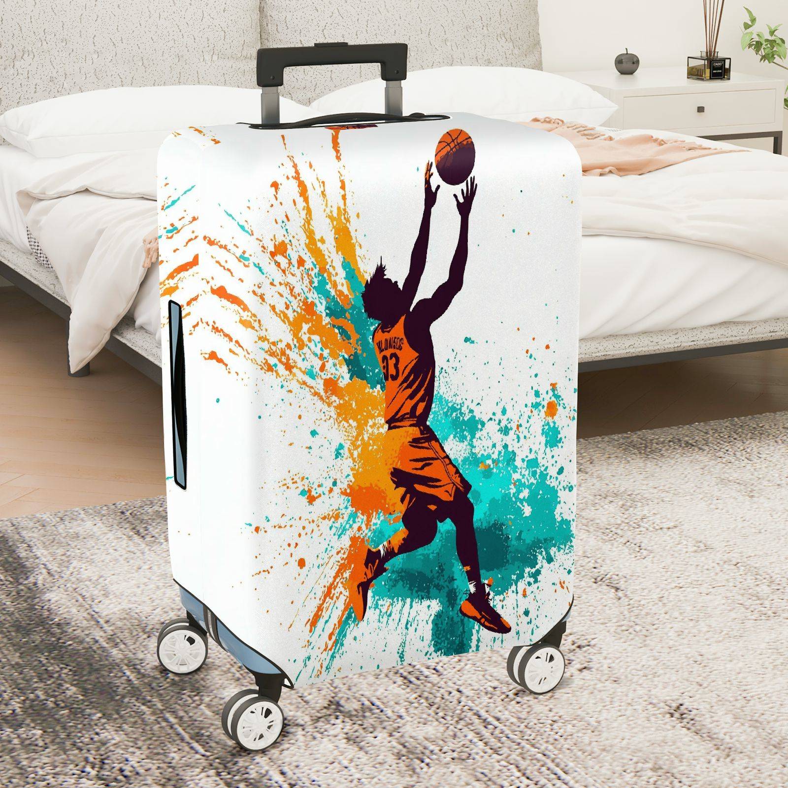 1-Piece Abstract Colorful Basketball Athlete Action Splash Artistic  Suitcase Luggage Cover, Stretch Protective Sleeve