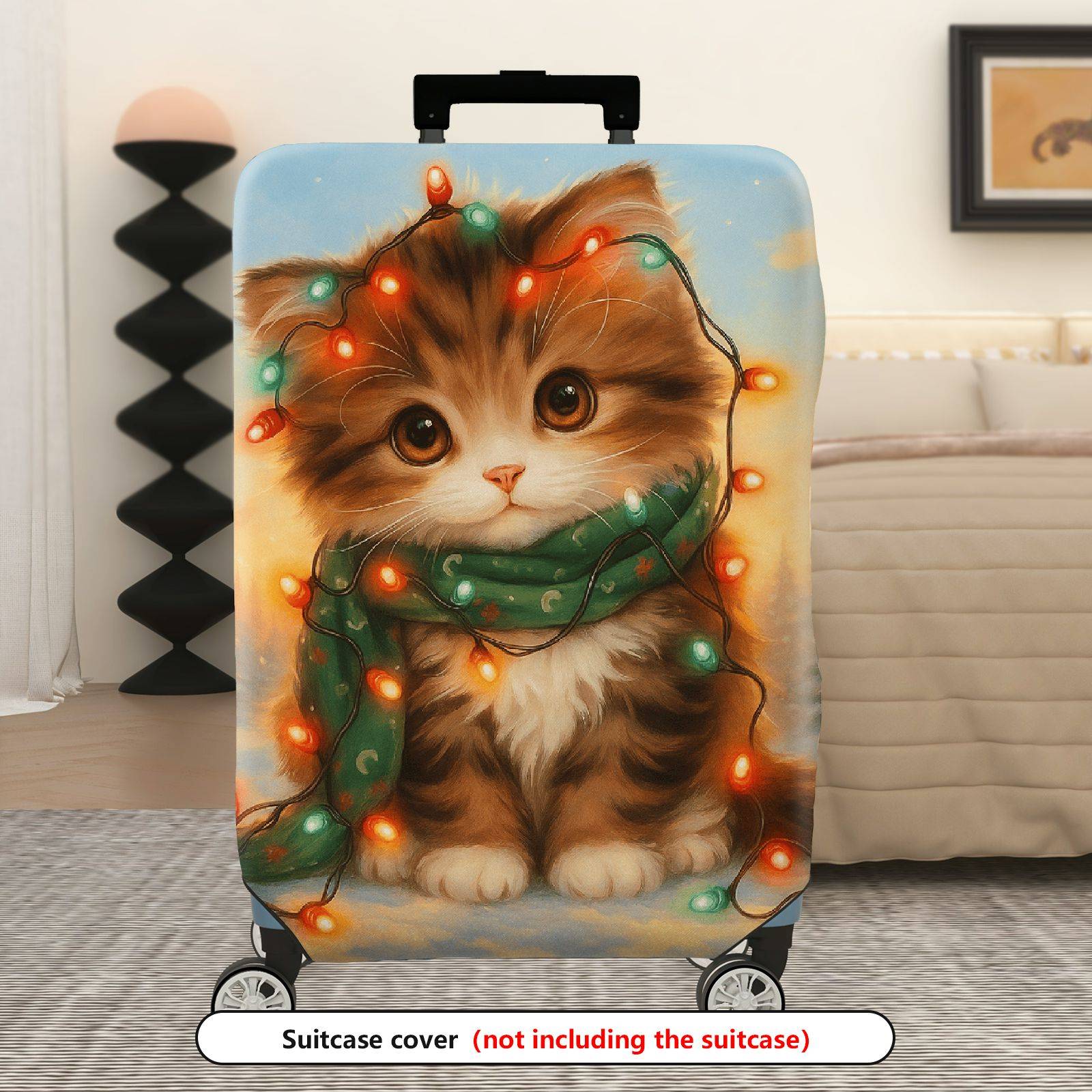 1-Piece Cute Cat Christmas Winter  Printed Art  Suitcase Luggage Cover, Stretch Protective Sleeve