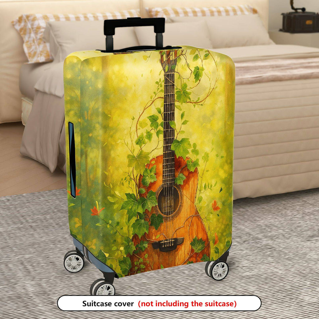 1-Piece Nature Music Guitar Leaf Vine Artistic  Suitcase Luggage Cover, Stretch Protective Sleeve