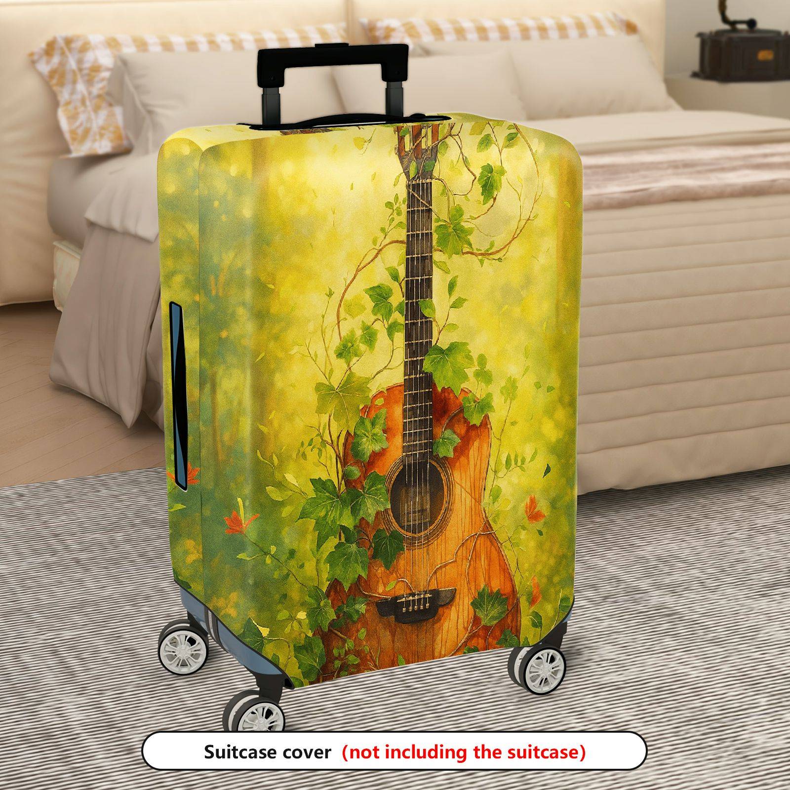 1-Piece Nature Music Guitar Leaf Vine Artistic  Suitcase Luggage Cover, Stretch Protective Sleeve