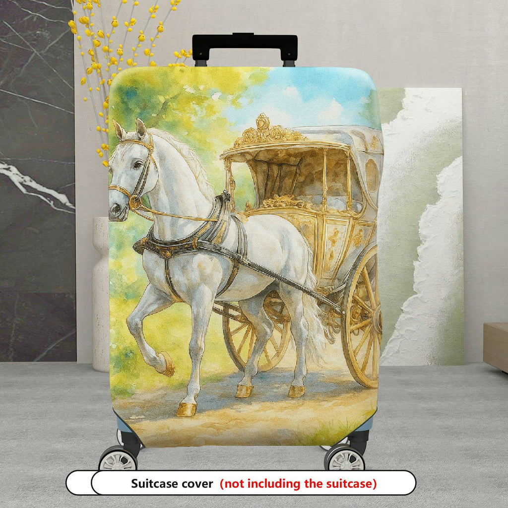 1-Piece Elegant Horse Carriage Vintage Nature Scenic Art  Suitcase Luggage Cover, Stretch Protective Sleeve
