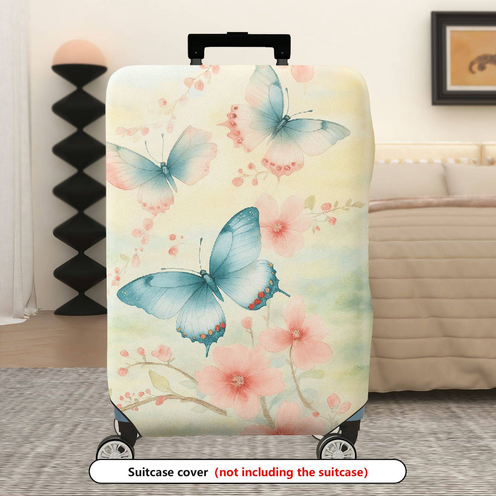 1-Piece Butterfly Floral Pastoral Elegant Artistic  Suitcase Luggage Cover, Stretch Protective Sleeve