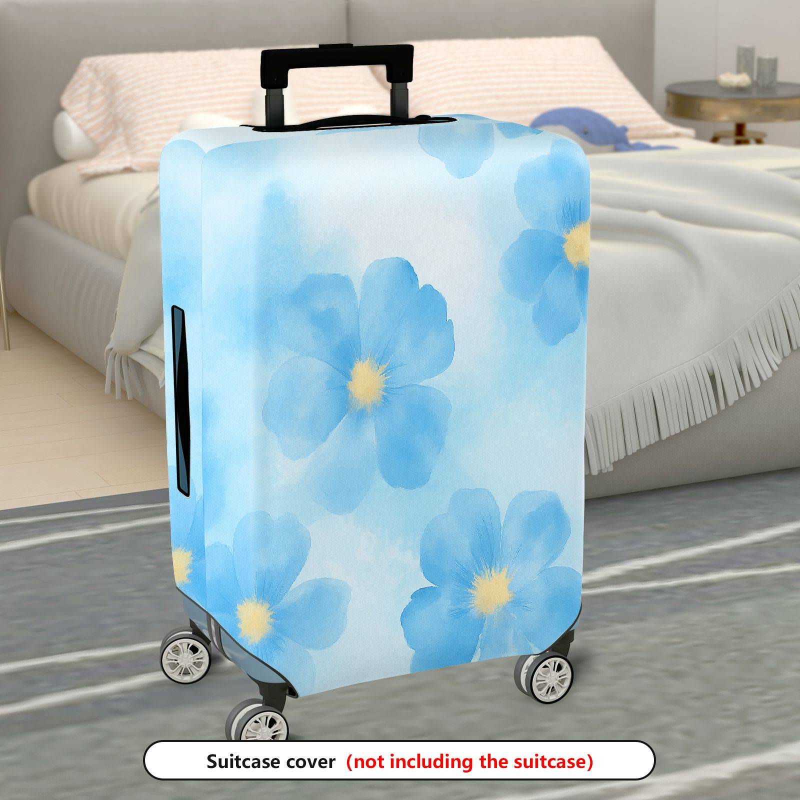 1-Piece Floral Blue Yellow Flower Abstract Art Travel  Suitcase Luggage Cover, Stretch Protective Sleeve