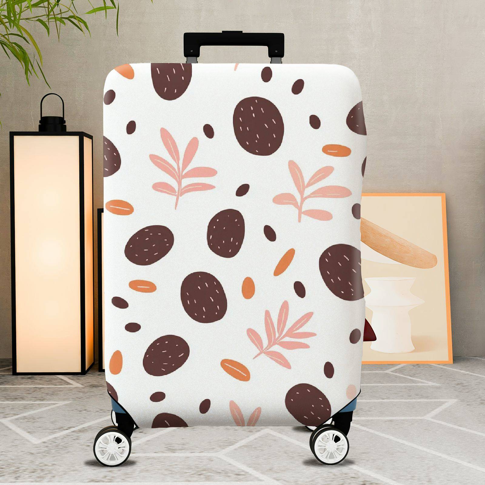 1-Piece Abstract Brown Leaf Pattern  Suitcase Luggage Cover, Stretch Protective Sleeve