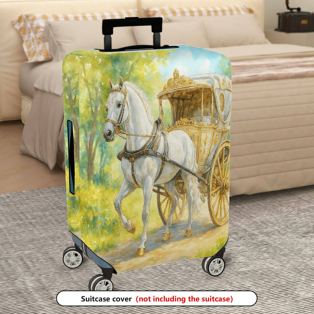 1-Piece Elegant Horse Carriage Vintage Nature Scenic Art  Suitcase Luggage Cover, Stretch Protective Sleeve