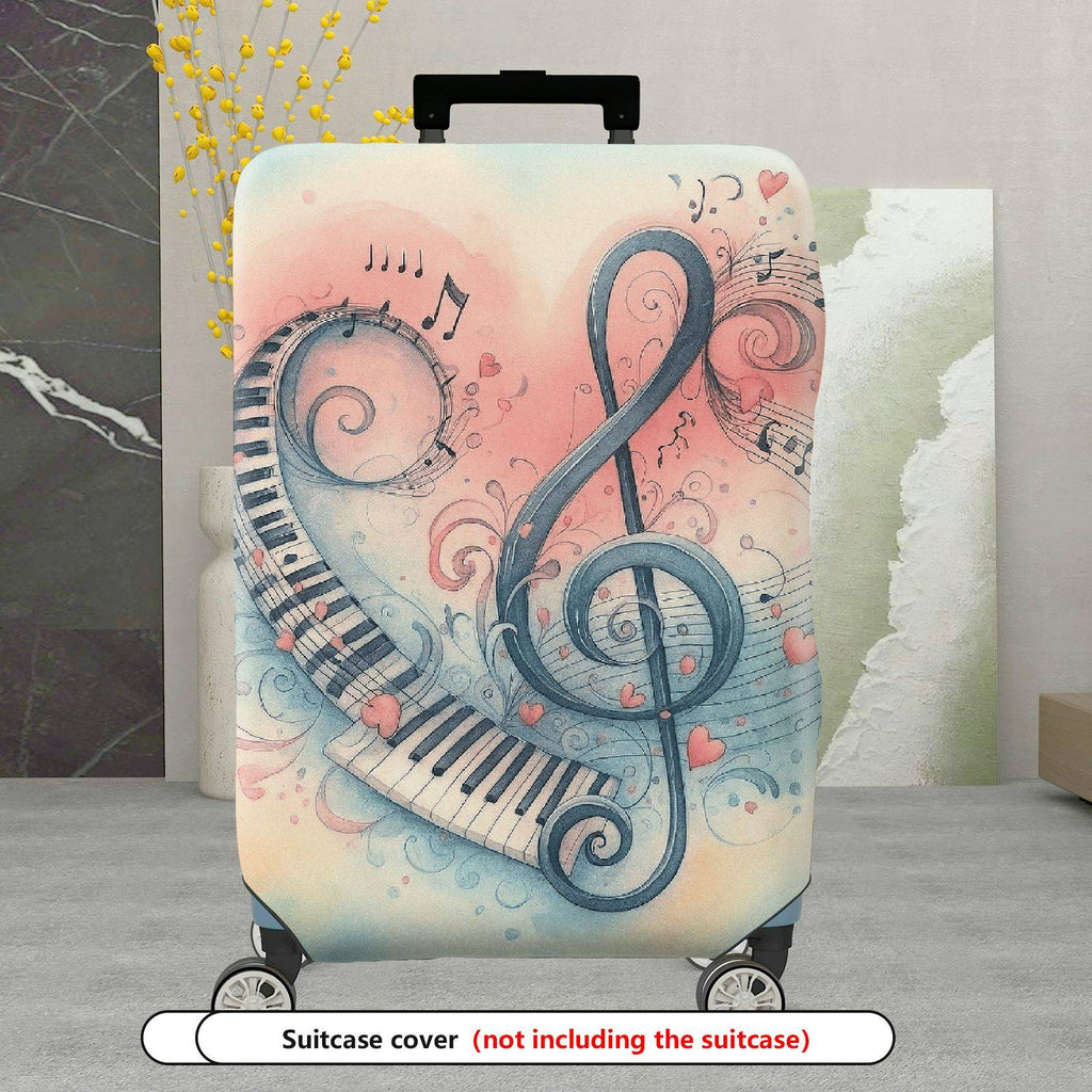 1-Piece Musical Piano Note Heart Art Pattern  Suitcase Luggage Cover, Stretch Protective Sleeve