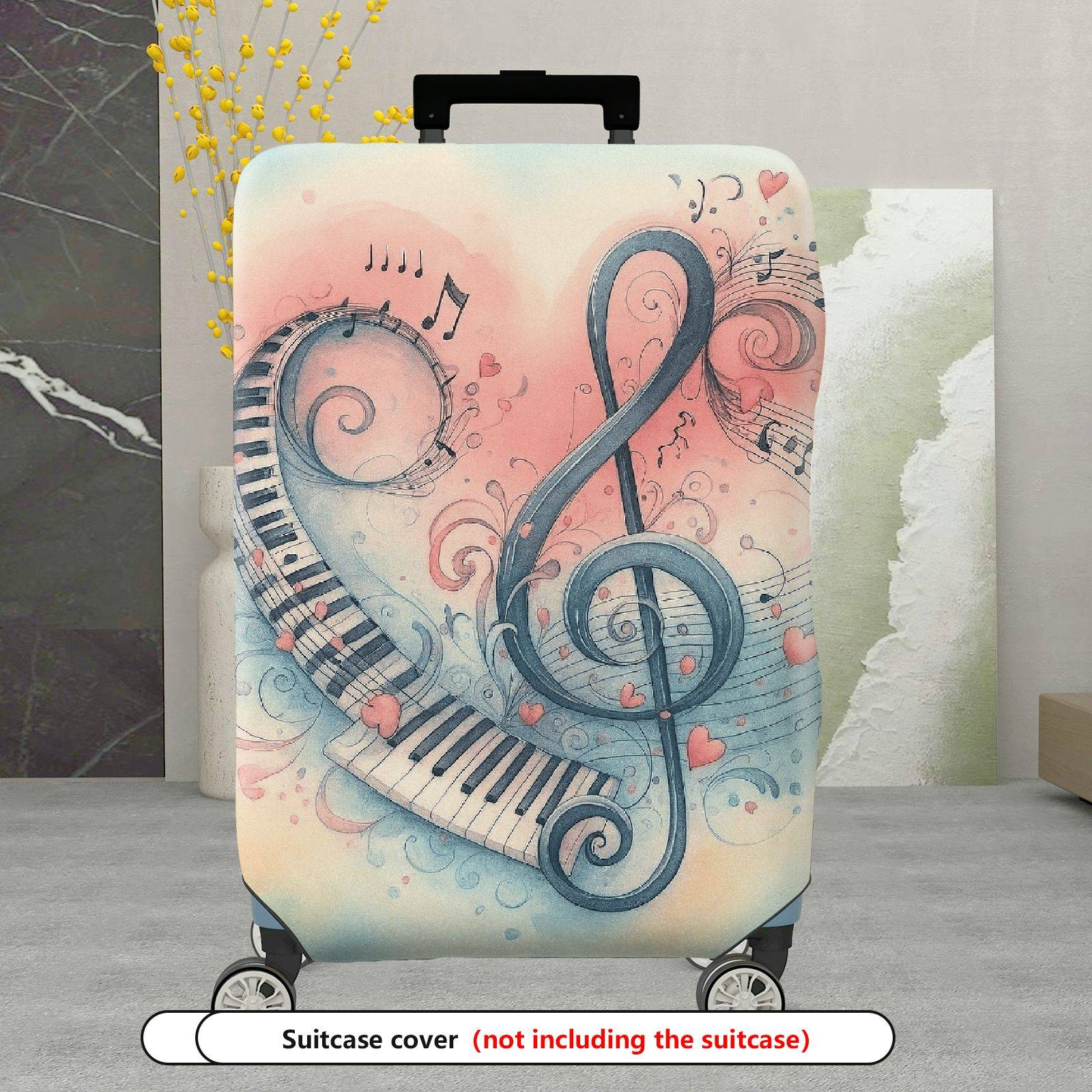 1-Piece Musical Piano Note Heart Art Pattern  Suitcase Luggage Cover, Stretch Protective Sleeve