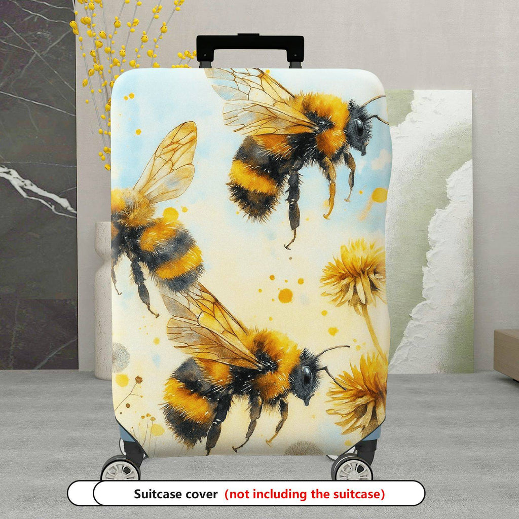 1-Piece Yellow Bee Flower Nature Artistic Travel  Suitcase Luggage Cover, Stretch Protective Sleeve