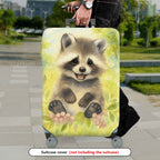 1-Piece Cute Raccoon Animal  Nature Green Flower  Suitcase Luggage Cover, Stretch Protective Sleeve