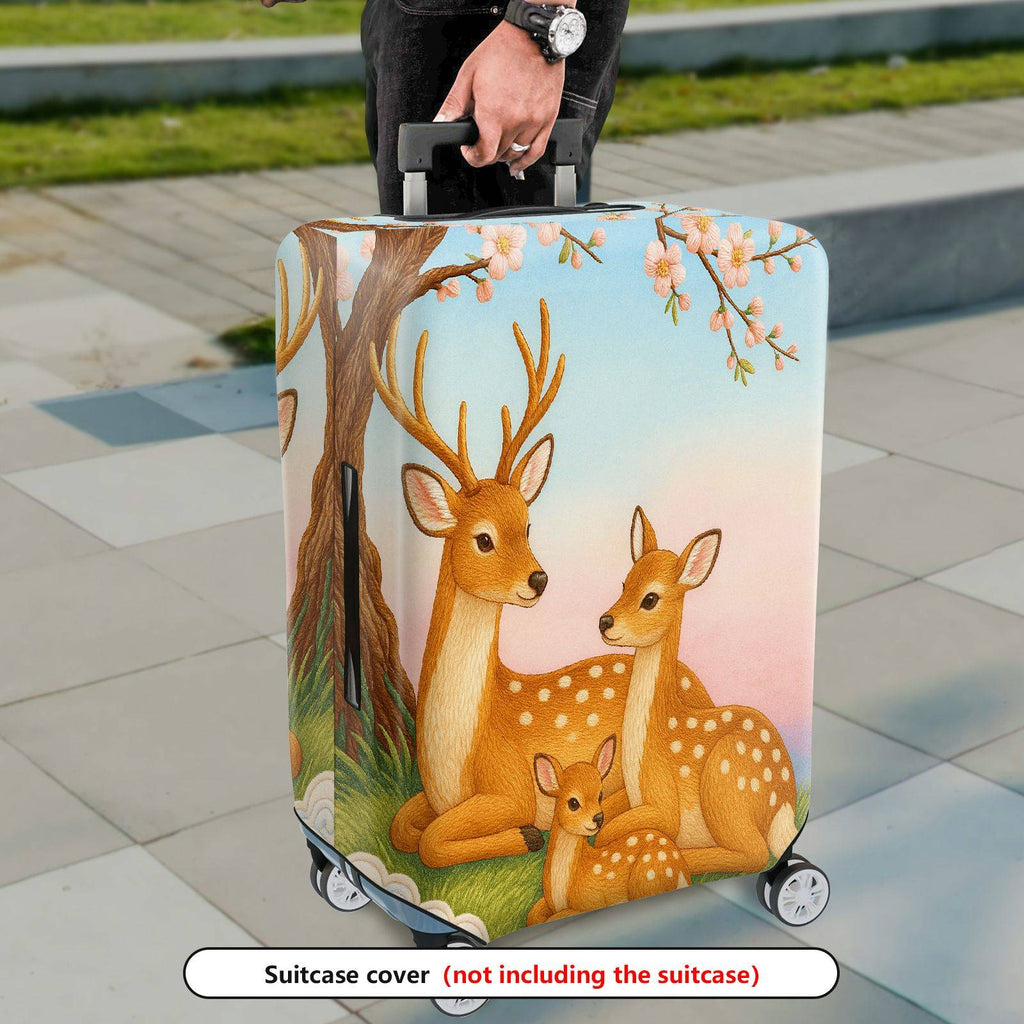 1-Piece Deer Tree Flowers Grass Family  Suitcase Luggage Cover, Stretch Protective Sleeve
