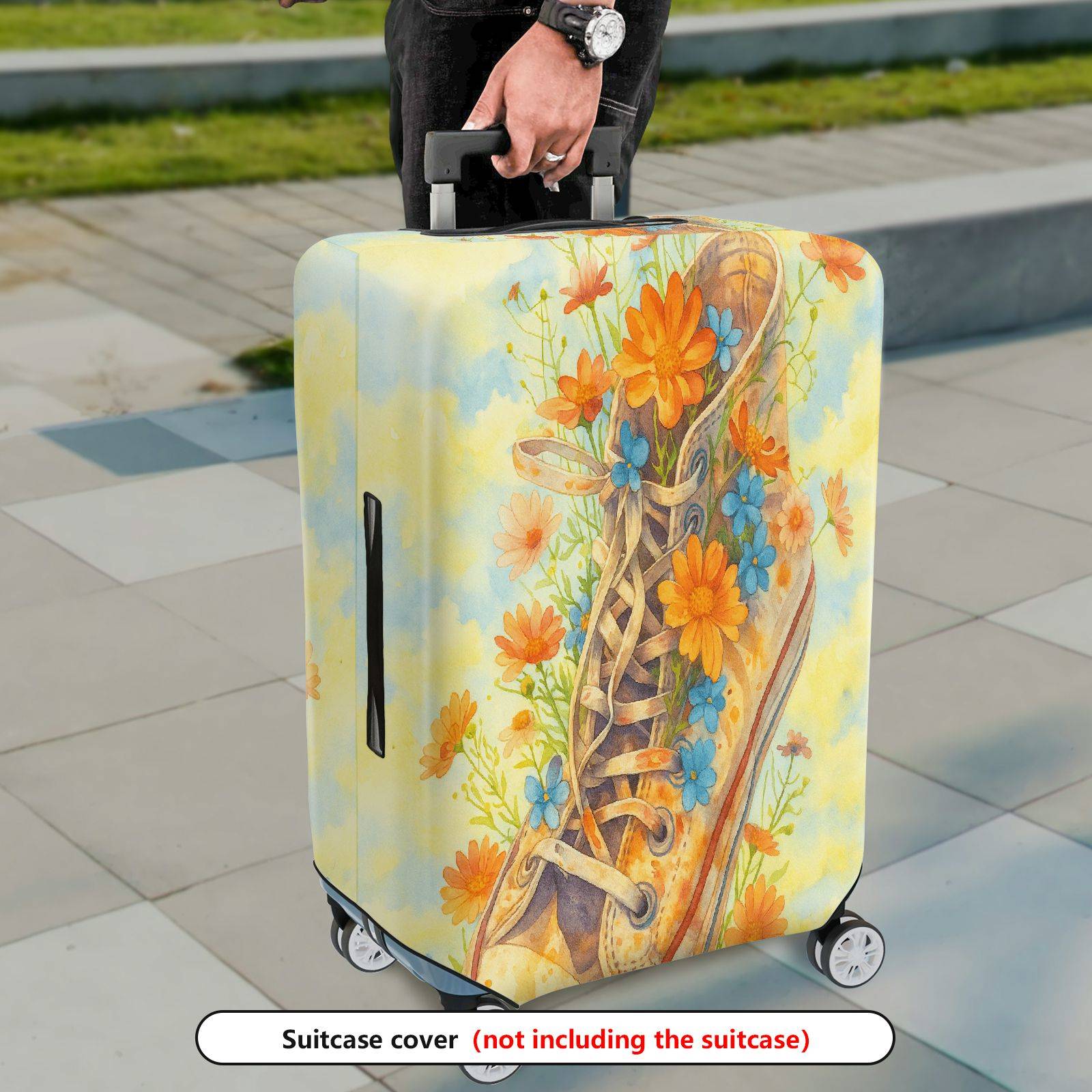 1-Piece Floral Shoe Blue Orange Yellow Artistic Vintage Creative  Suitcase Luggage Cover, Stretch Protective Sleeve