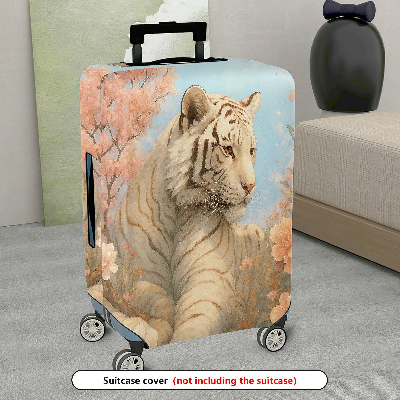 1-Piece Floral Tiger Cherry Blossom Pastel Spring Artistic  Suitcase Luggage Cover, Stretch Protective Sleeve