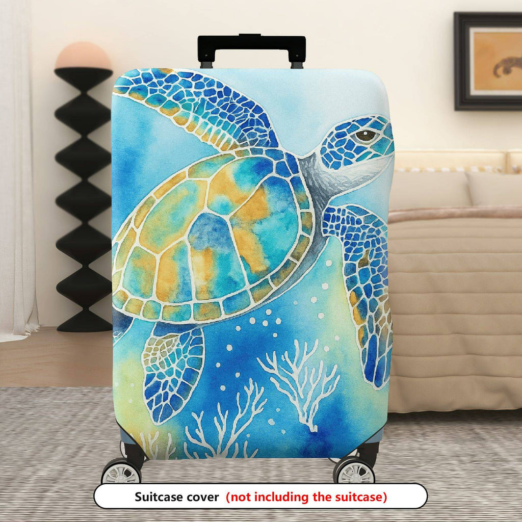 1-Piece Ocean Turtle Coral Reef Abstract Art Sea Life Theme  Suitcase Luggage Cover, Stretch Protective Sleeve
