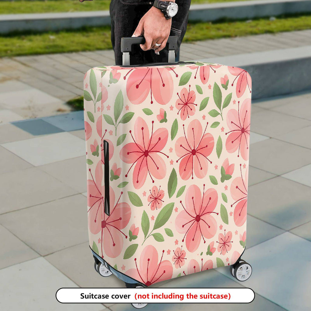 1-Piece Floral Pink Green Butterfly Leaf Flower  Suitcase Luggage Cover, Stretch Protective Sleeve