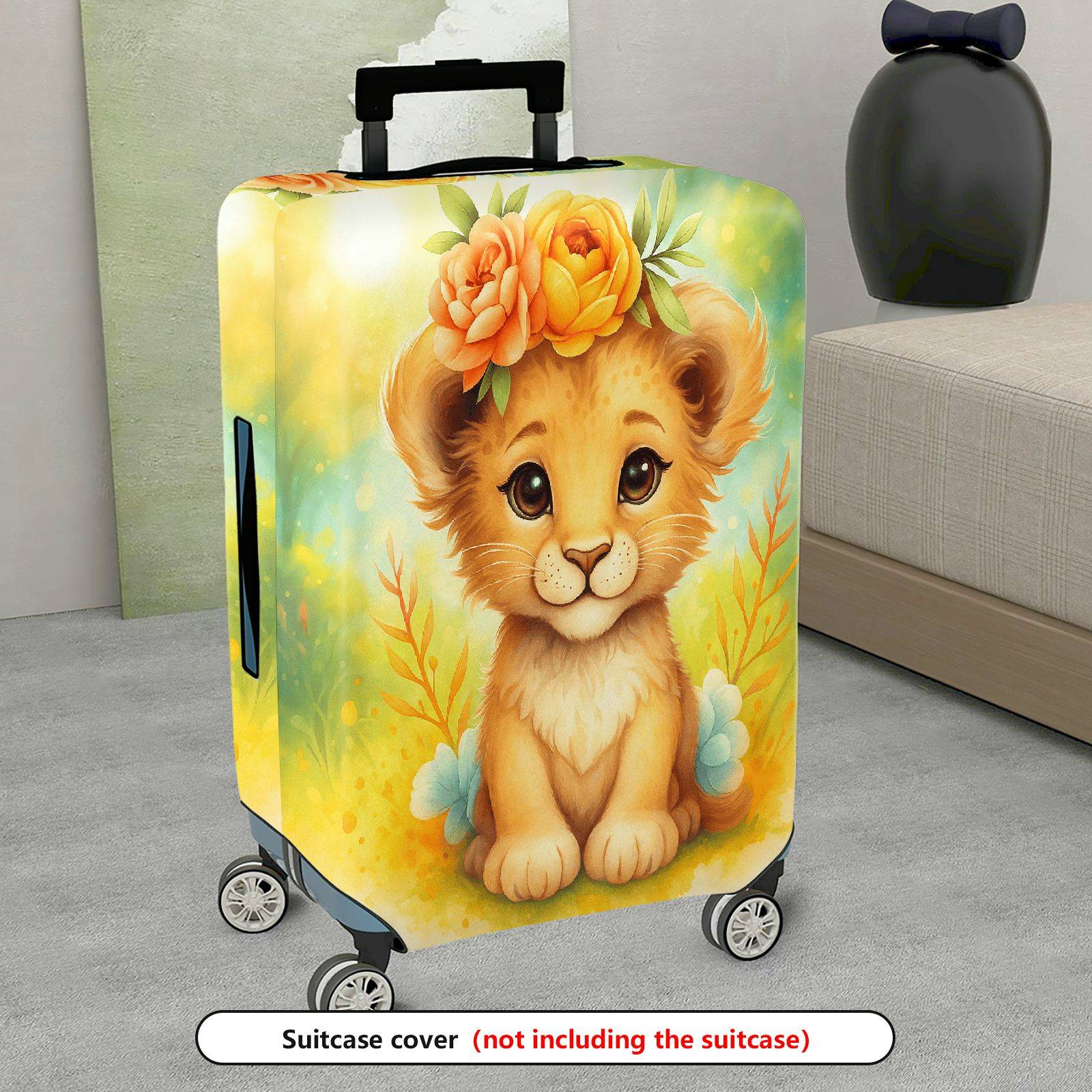 1-Piece Cute Puppy Floral  Colorful Artistic  Suitcase Luggage Cover, Stretch Protective Sleeve