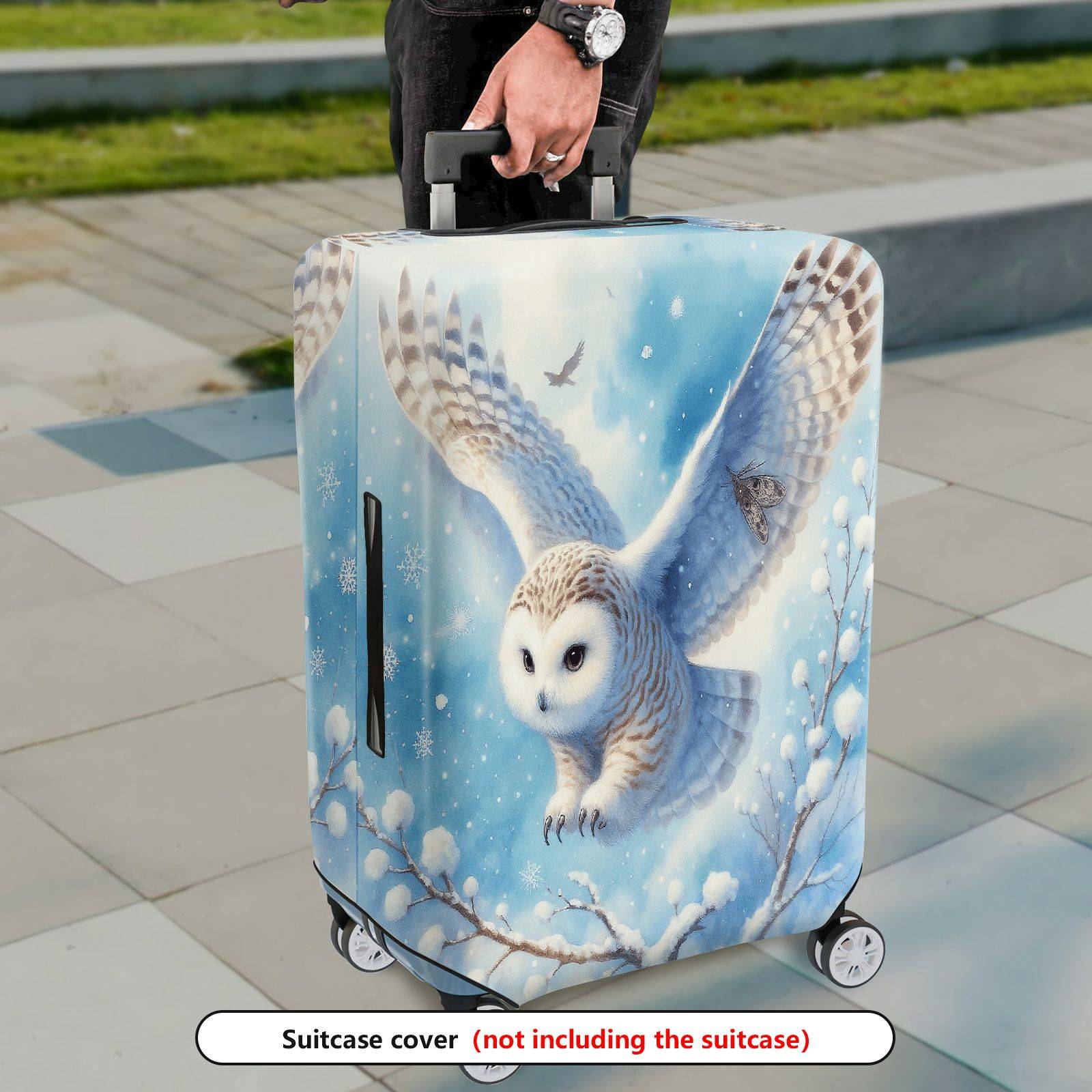 1-Piece Snow Owl Winter Nature Animal Art  Suitcase Luggage Cover, Stretch Protective Sleeve